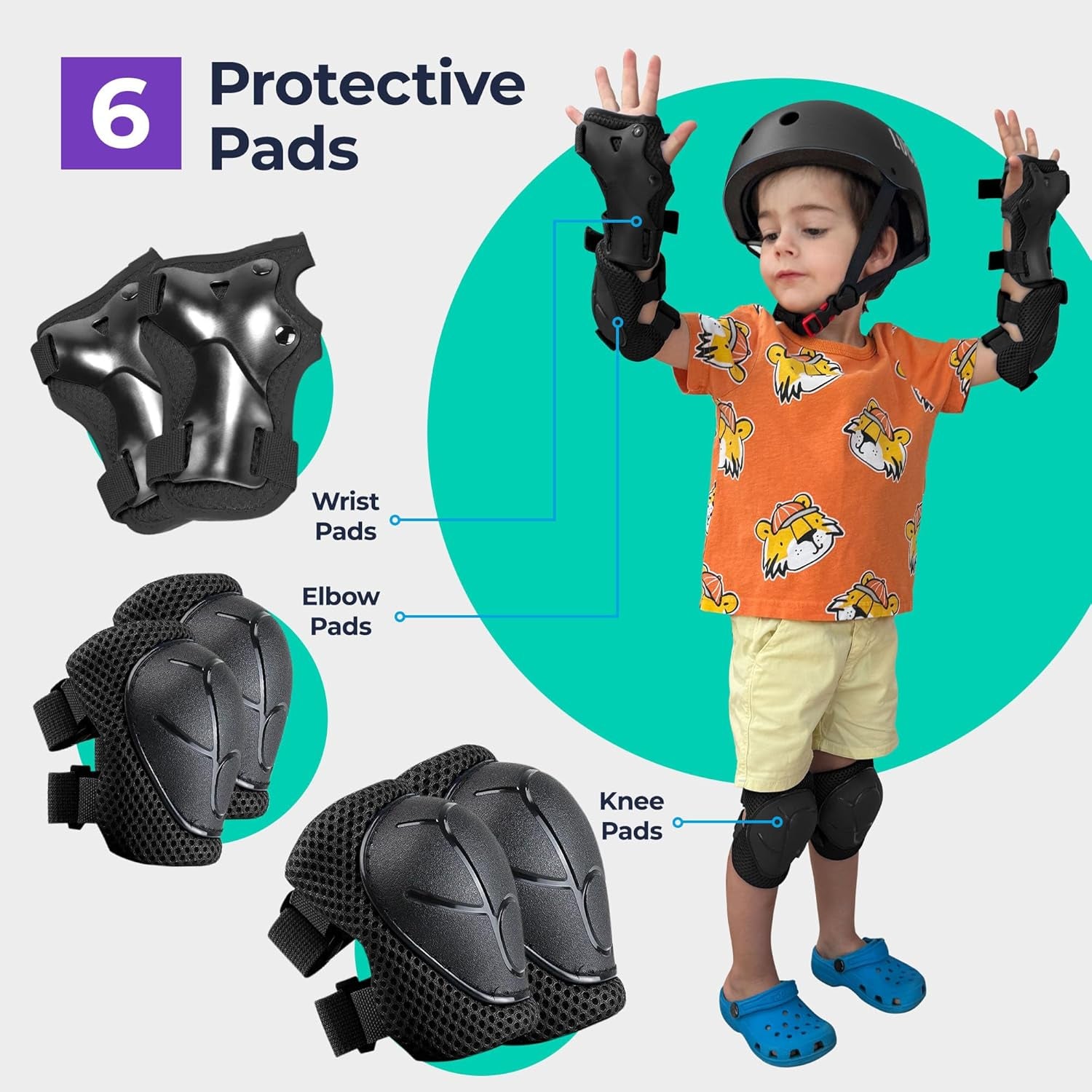 🛡️ Kids Helmet & Protective Pads Set – Adjustable Multi-Sport Safety Gear for Cycling, Skateboarding & Scooters (Ages 3–15)
