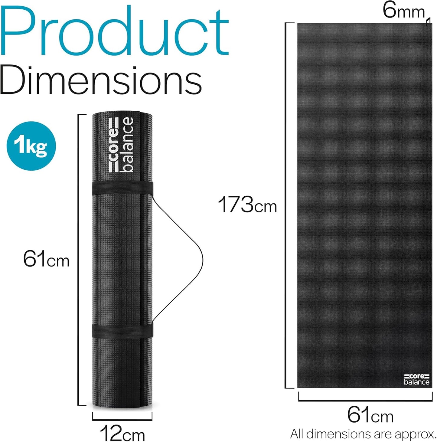 Yoga Mat, Thick Foam 6Mm, Non Slip, Exercise Fitness Gym, Compact Lightweight with Carry Strap