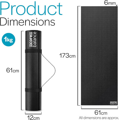 Yoga Mat, Thick Foam 6Mm, Non Slip, Exercise Fitness Gym, Compact Lightweight with Carry Strap