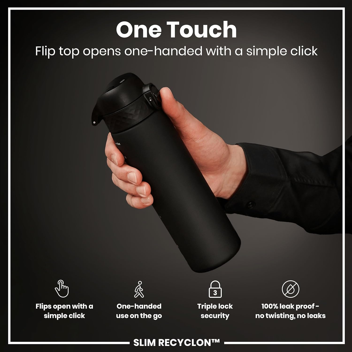 Ion8 OneTouch Water Bottle – 500ml / 18oz | Leak-Proof, BPA-Free, Easy-Open Flip Lid, Dishwasher Safe, Eco-Friendly