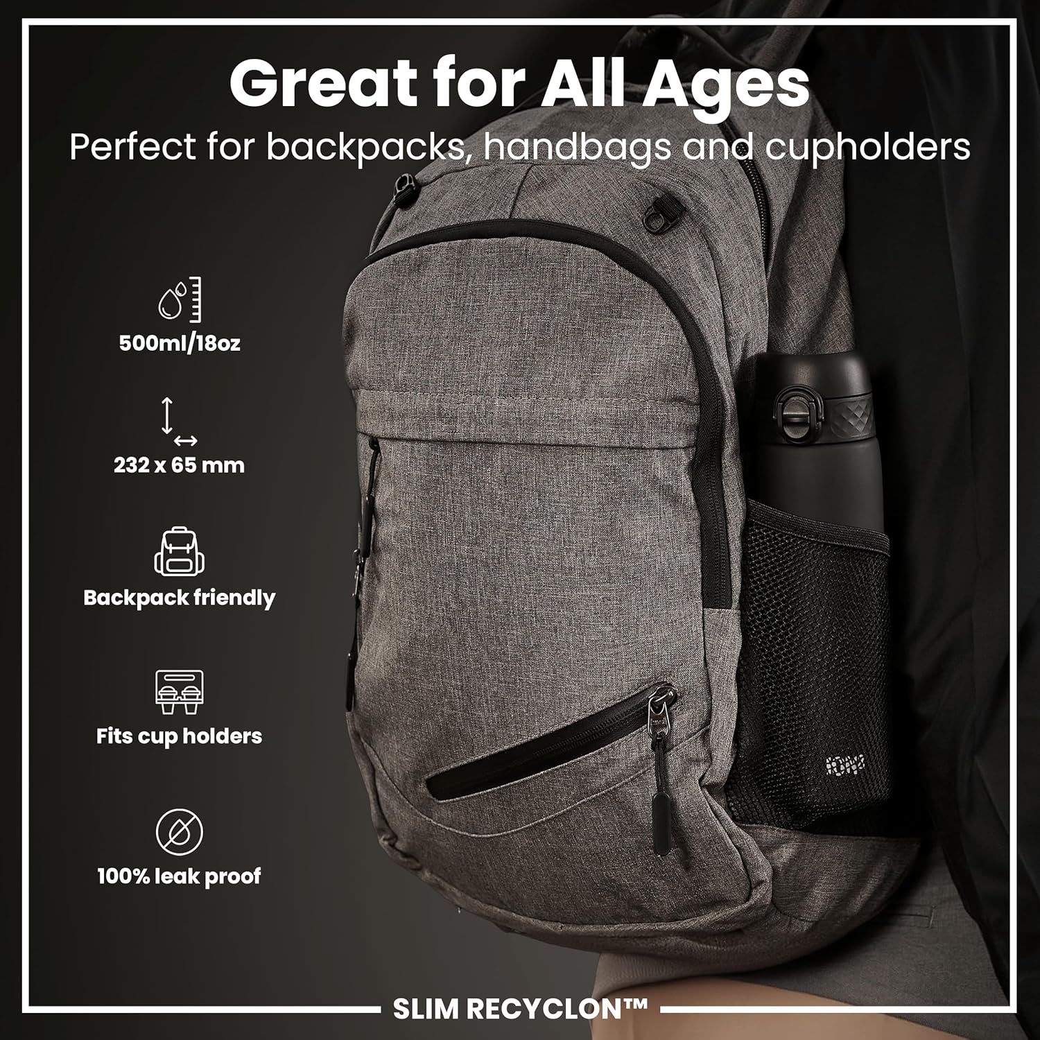 Ion8 OneTouch Water Bottle – 500ml / 18oz | Leak-Proof, BPA-Free, Easy-Open Flip Lid, Dishwasher Safe, Eco-Friendly